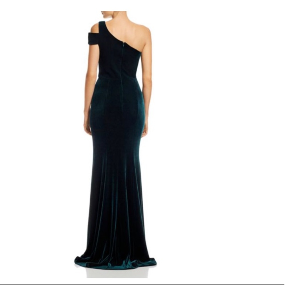 Aqua One Shoulder Velvet Dress in Dark Teal - Picture 2 of 5